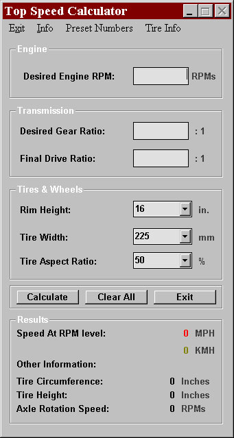 Ratio calculator speed Tire Size