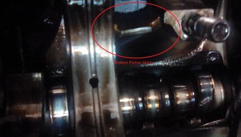 L98 Bad Piston1b.jpg (210.62 KiB) Viewed 21191 times This is what the typical break looks like. I only found one complete piece, but the break area doesn't look oil-stained or carboned-up. There are enough small pieces in the pan to account for maybe one or two skirts.
